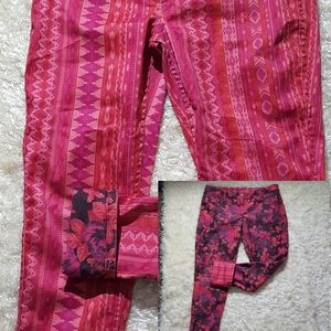 Flip Side Reversible Jeans Fuscia Floral/Aztec Skinny Jeans Size 13 (33x30)